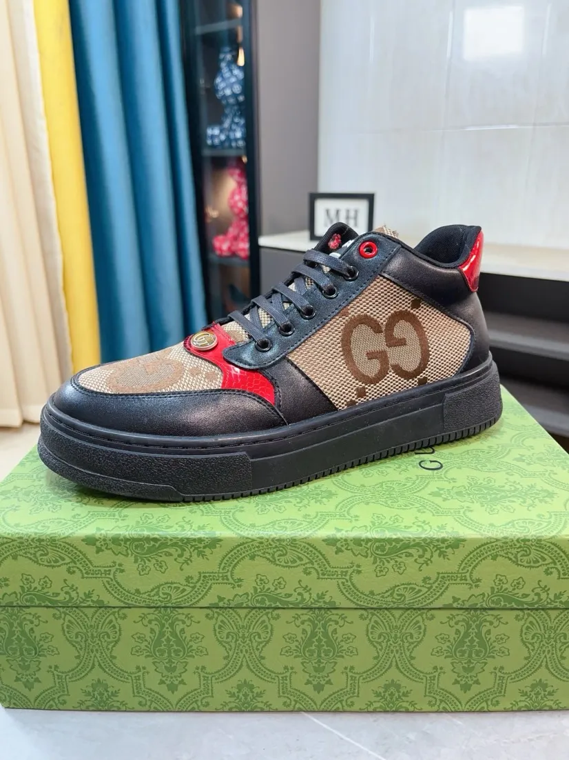 Men's shoes 💰420🌹🌹GUCCI [Gucci] New high-top men's shoes, a high-end brand, the latest fashionable casual men's shoes, trendy and versatile, relaxed and sporty style, uppers imported from Italy, first-layer cowhide, genuine leather lining, and ultra-fine workmanship. Original personalized fashionable rubber wear-resistant outsole, light and comfortable on the foot, size 38-44